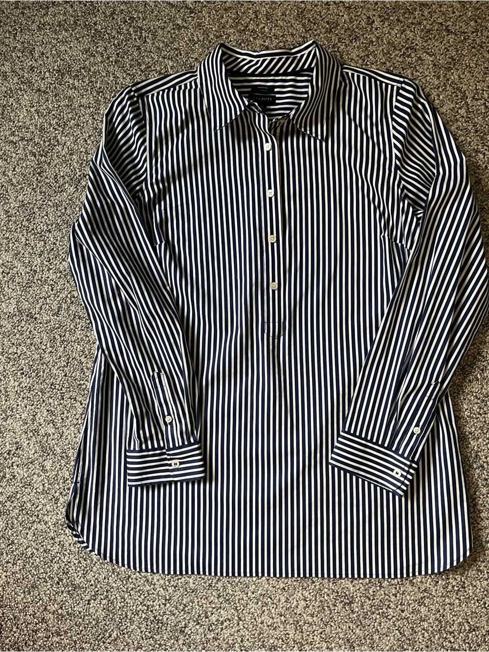 Talbots Navy and White Striped Button Tunic
